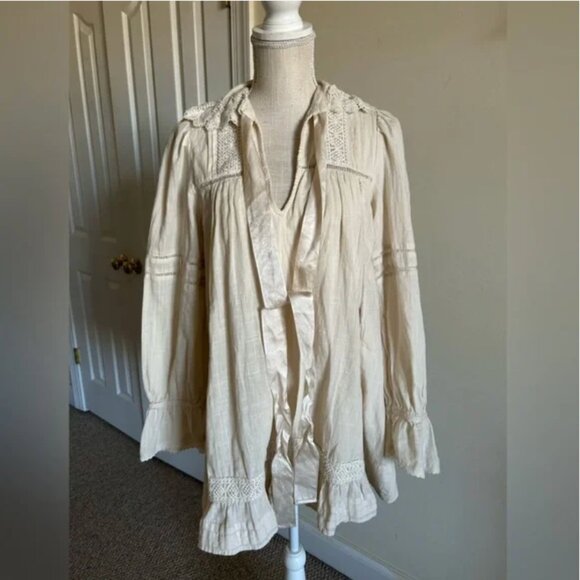Free People 5 O'clock Tea Time Mini Dress Ivory Color Cotton size XS - Picture 4 of 11